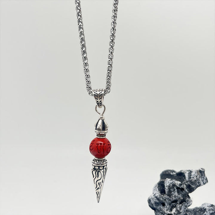 Buddha Stones Collar Colgante de Bendición con Motivo de Vajra Dorje en Sánscrito de Cinabrio