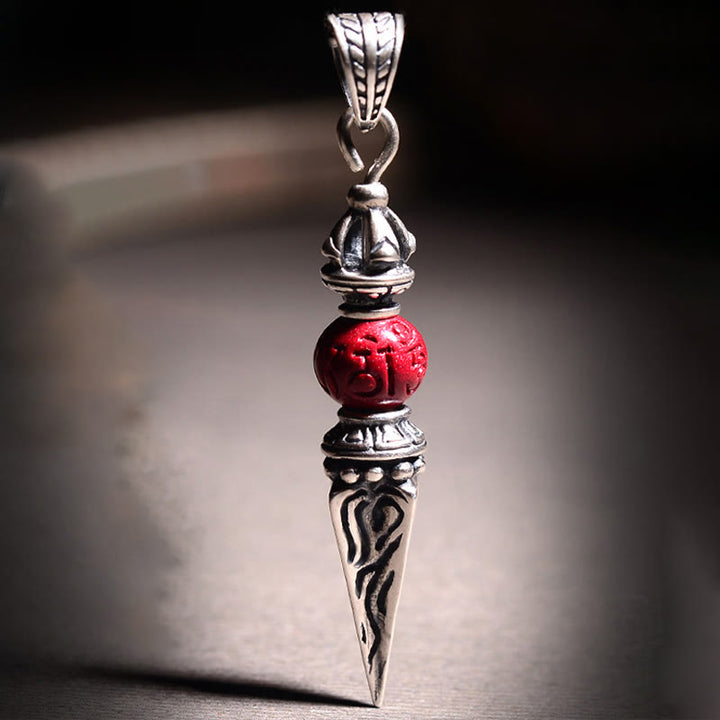 Buddha Stones Collar Colgante de Bendición con Motivo de Vajra Dorje en Sánscrito de Cinabrio