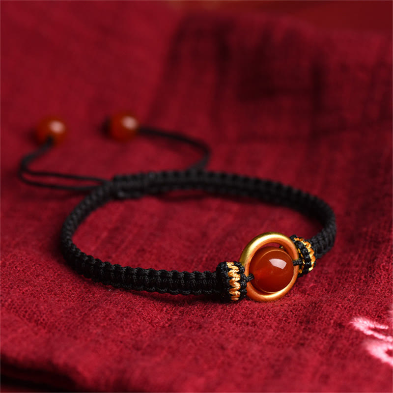 Pulsera de cuerda calma con cuentas de ágata roja y hebilla de paz de Buddha Stones