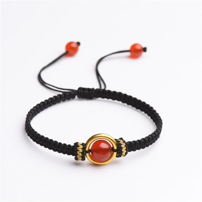 Pulsera de cuerda calma con cuentas de ágata roja y hebilla de paz de Buddha Stones