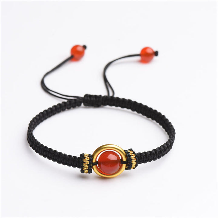 Pulsera de cuerda calma con cuentas de ágata roja y hebilla de paz de Buddha Stones