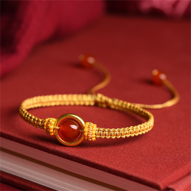 Pulsera de cuerda calma con cuentas de ágata roja y hebilla de paz de Buddha Stones