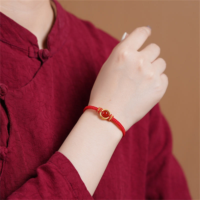 Pulsera de cuerda calma con cuentas de ágata roja y hebilla de paz de Buddha Stones