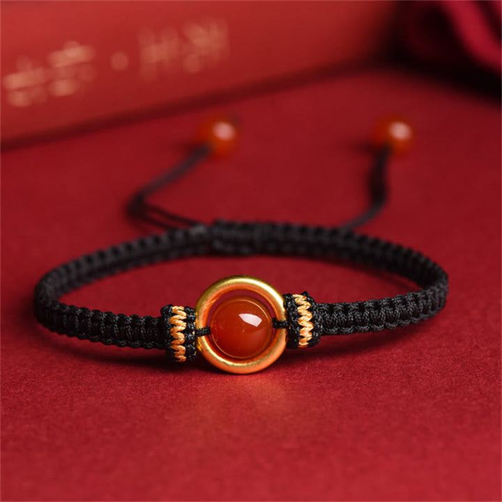 Pulsera de cuerda calma con cuentas de ágata roja y hebilla de paz de Buddha Stones