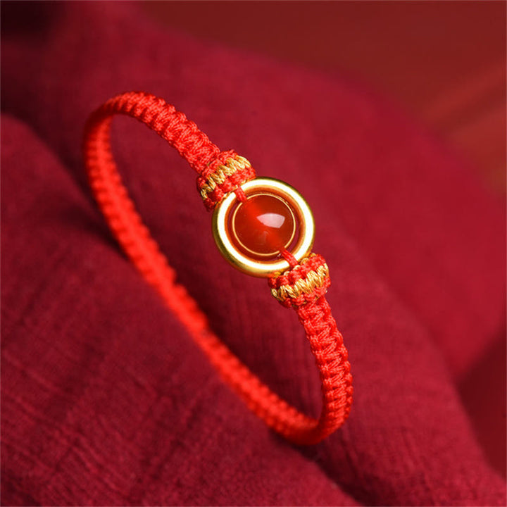 Pulsera de cuerda calma con cuentas de ágata roja y hebilla de paz de Buddha Stones