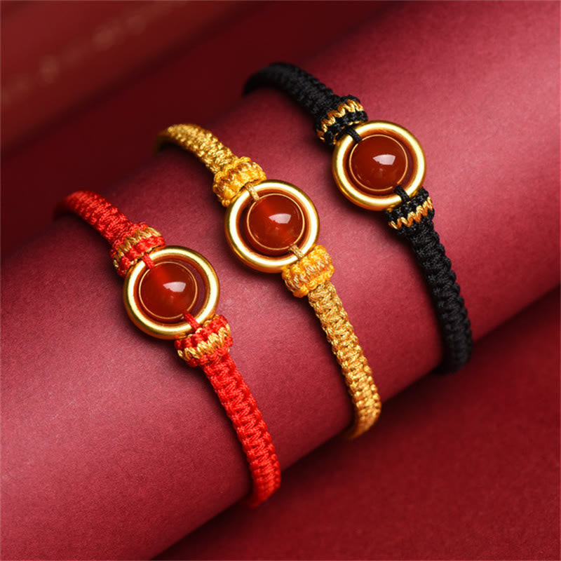 Pulsera de cuerda calma con cuentas de ágata roja y hebilla de paz de Buddha Stones