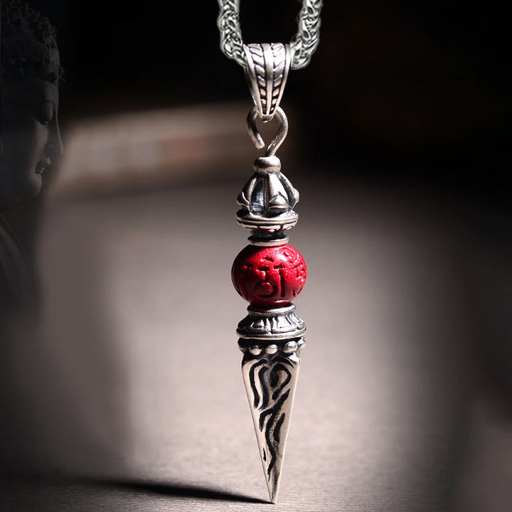 Buddha Stones Collar Colgante de Bendición con Motivo de Vajra Dorje en Sánscrito de Cinabrio