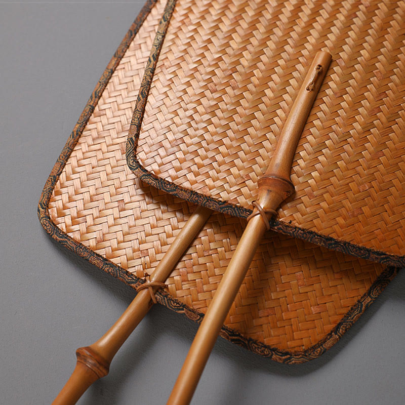 Abanico de mango largo de bambú hecho a mano de estilo chino de Buddha Stones