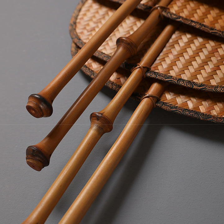 Abanico de mango largo de bambú hecho a mano de estilo chino de Buddha Stones