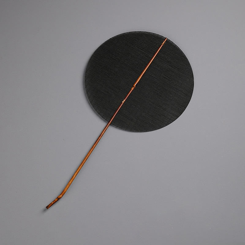 Buddha Stones Abanico de Bambú con Mango Largo de Estilo Chino Hecho a Mano en Forma Redonda