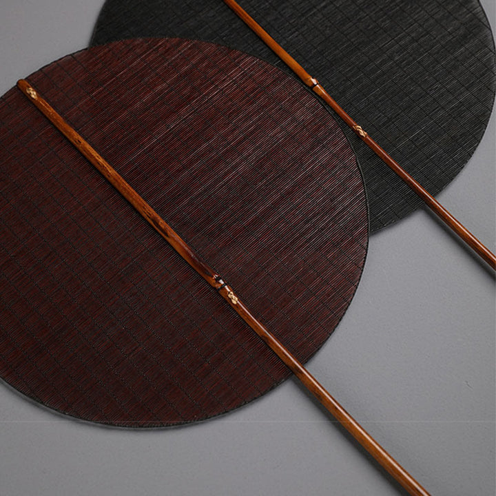 Buddha Stones Abanico de Bambú con Mango Largo de Estilo Chino Hecho a Mano en Forma Redonda