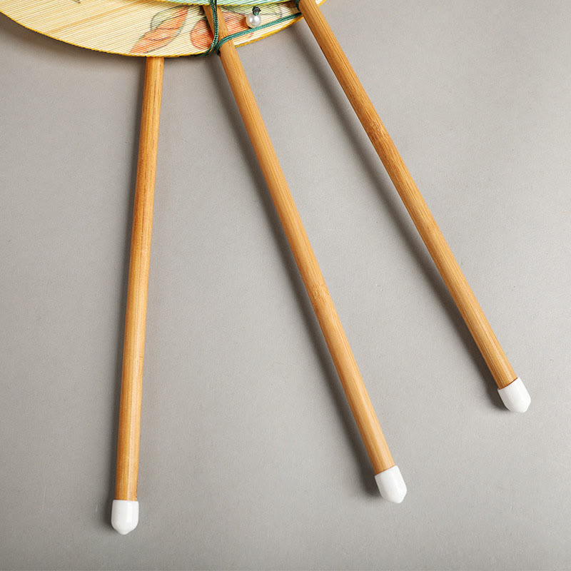 Buddha Stones Hecho a mano Pájaros Flores Caquis Fruta Peces Koi Loto Bambú Mango largo Abanico portátil que se puede enrollar