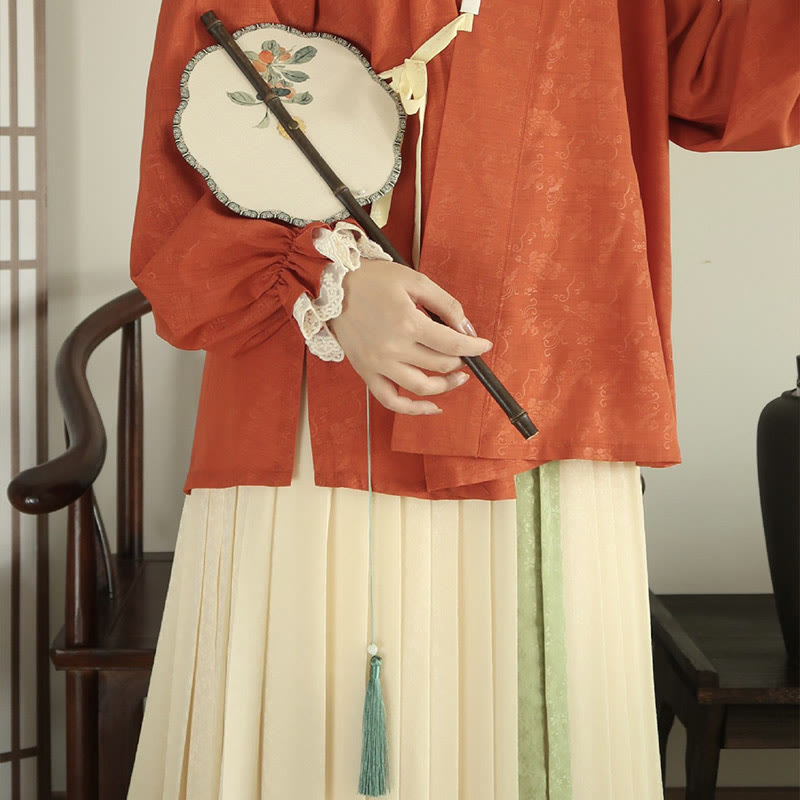 Buddha Stones Abanico Portátil Enrollable Hecho a Mano con Mango Largo de Bambú Púrpura y Patrón de Hoja de Cerezo y Uva