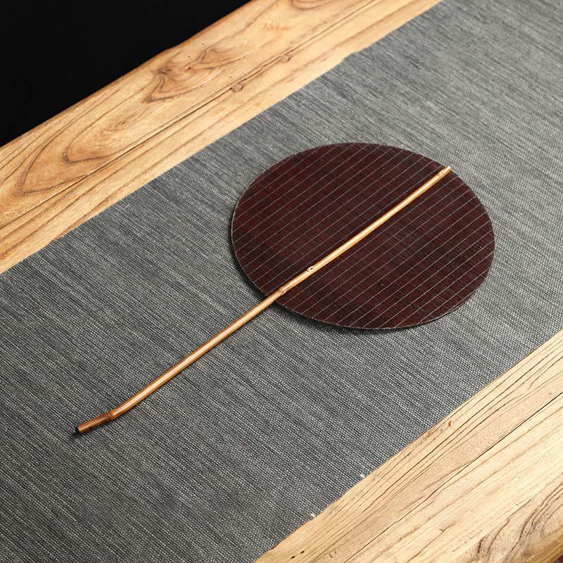 Buddha Stones Estilo Chino Hecho a Mano Abanico Tejido de Bambú Redondo Ovalado Forma de Banana con Mango Largo