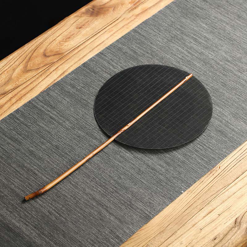 Buddha Stones Estilo Chino Hecho a Mano Abanico Tejido de Bambú Redondo Ovalado Forma de Banana con Mango Largo