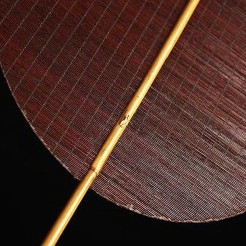 Buddha Stones Estilo Chino Hecho a Mano Abanico Tejido de Bambú Redondo Ovalado Forma de Banana con Mango Largo