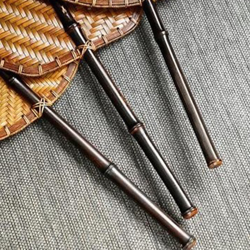 Buddha Stones Estilo Chino Hecho a Mano Abanico Tejido de Bambú Redondo Ovalado Forma de Banana con Mango Largo