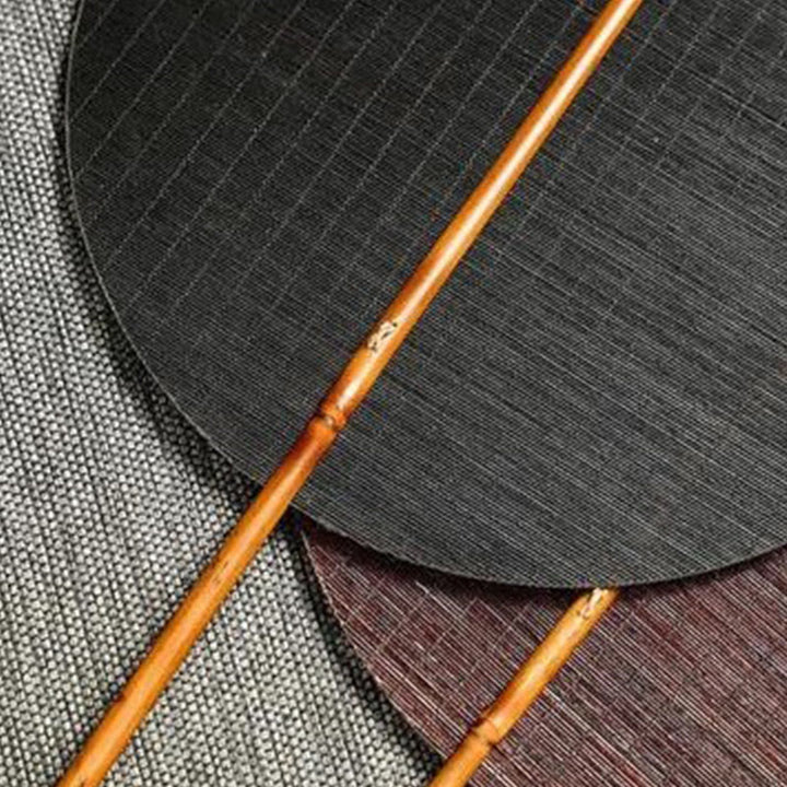 Buddha Stones Estilo Chino Hecho a Mano Abanico Tejido de Bambú Redondo Ovalado Forma de Banana con Mango Largo