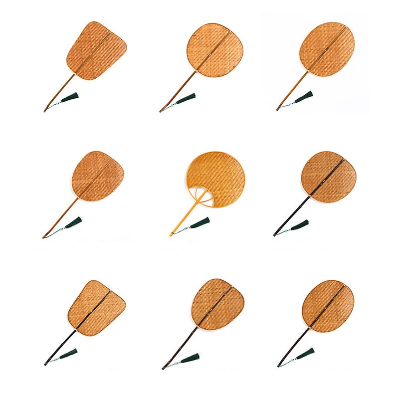 Buddha Stones Estilo Chino Hecho a Mano Bambú Tejido Ovalado Redondo Forma de Plátano Abanico Cónico con Mango Largo