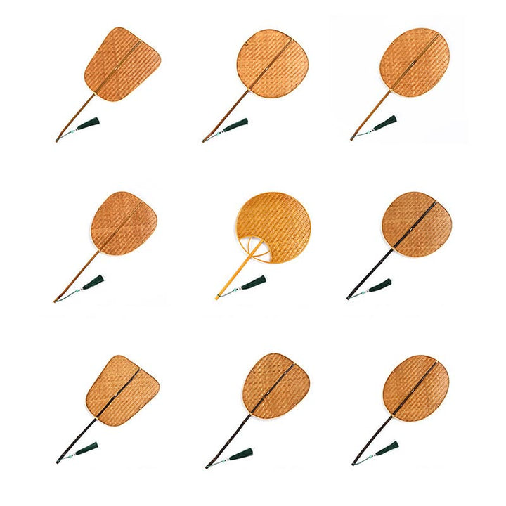 Buddha Stones Estilo Chino Hecho a Mano Bambú Tejido Ovalado Redondo Forma de Plátano Abanico Cónico con Mango Largo