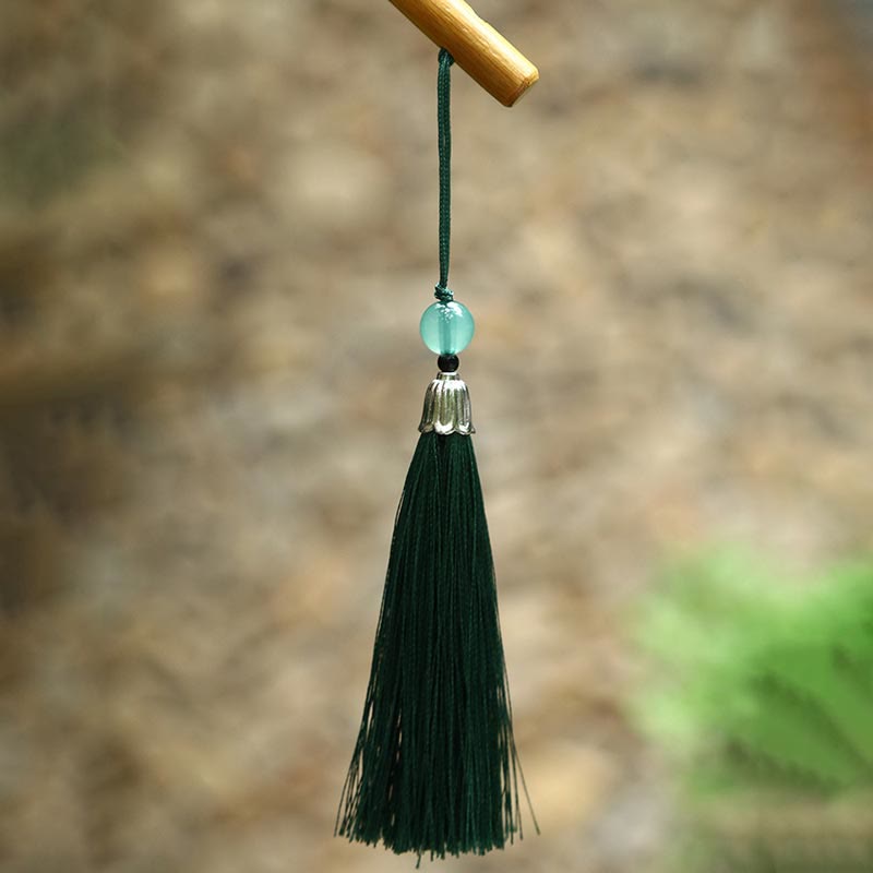 Buddha Stones Estilo Chino Hecho a Mano Bambú Tejido Ovalado Redondo Forma de Plátano Abanico Cónico con Mango Largo