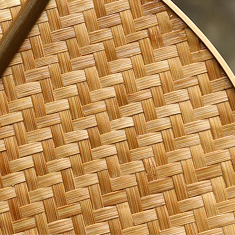 Buddha Stones Estilo Chino Hecho a Mano Bambú Tejido Ovalado Redondo Forma de Plátano Abanico Cónico con Mango Largo