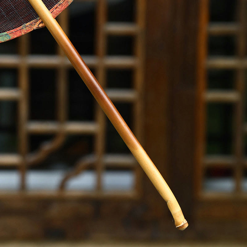 Buddha Stones Abanico de Verano Retro Estilo Chino Hecho a Mano de Bambú Tejido Forma de Plátano con Mango Largo