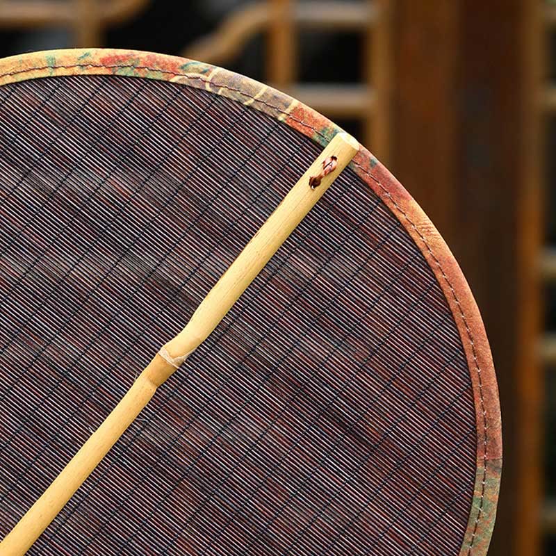 Buddha Stones Abanico de Verano Retro Estilo Chino Hecho a Mano de Bambú Tejido Forma de Plátano con Mango Largo