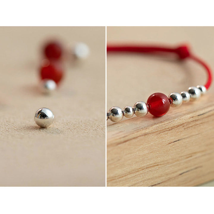Pulsera de cuerda ultrafina trenzada de ágata roja con carácter Fu de plata esterlina 925 hecha a mano Buddha Stones