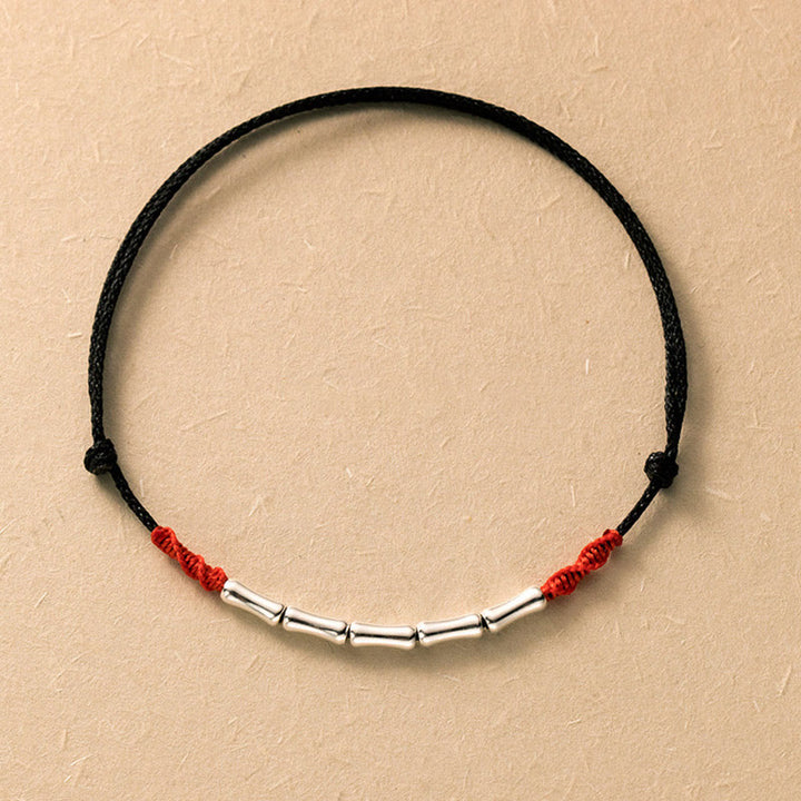 Pulsera de cuerda trenzada ultra-delgada de plata esterlina 925 con diseño de bambú de Buddha Stones