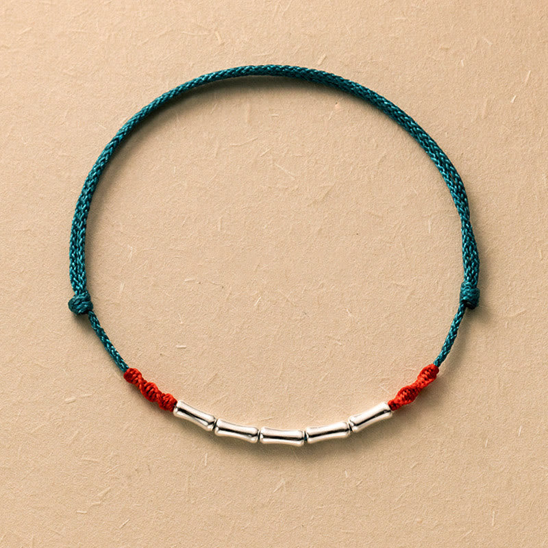 Pulsera de cuerda trenzada ultra-delgada de plata esterlina 925 con diseño de bambú de Buddha Stones