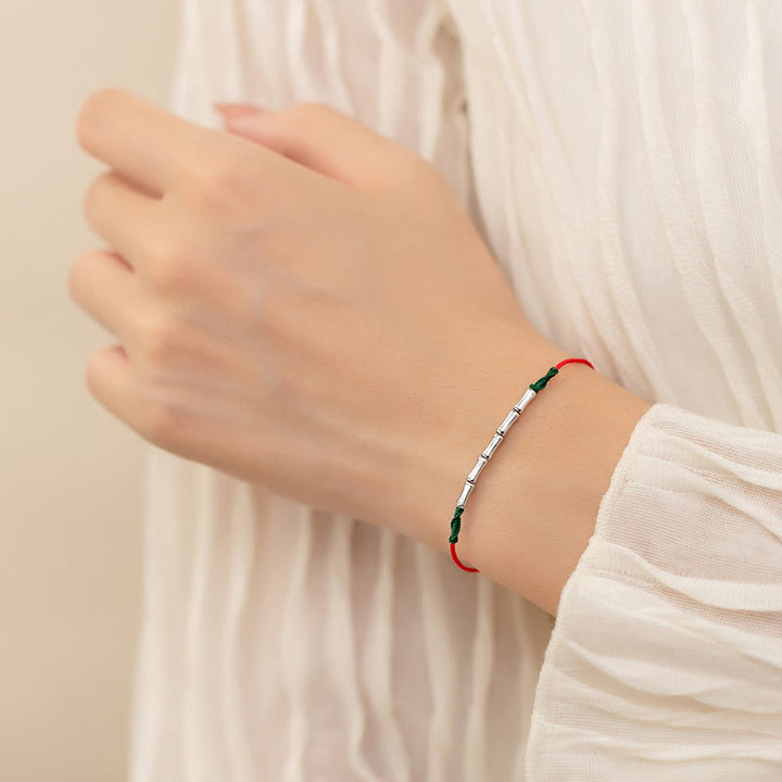 Pulsera de cuerda trenzada ultra-delgada de plata esterlina 925 con diseño de bambú de Buddha Stones