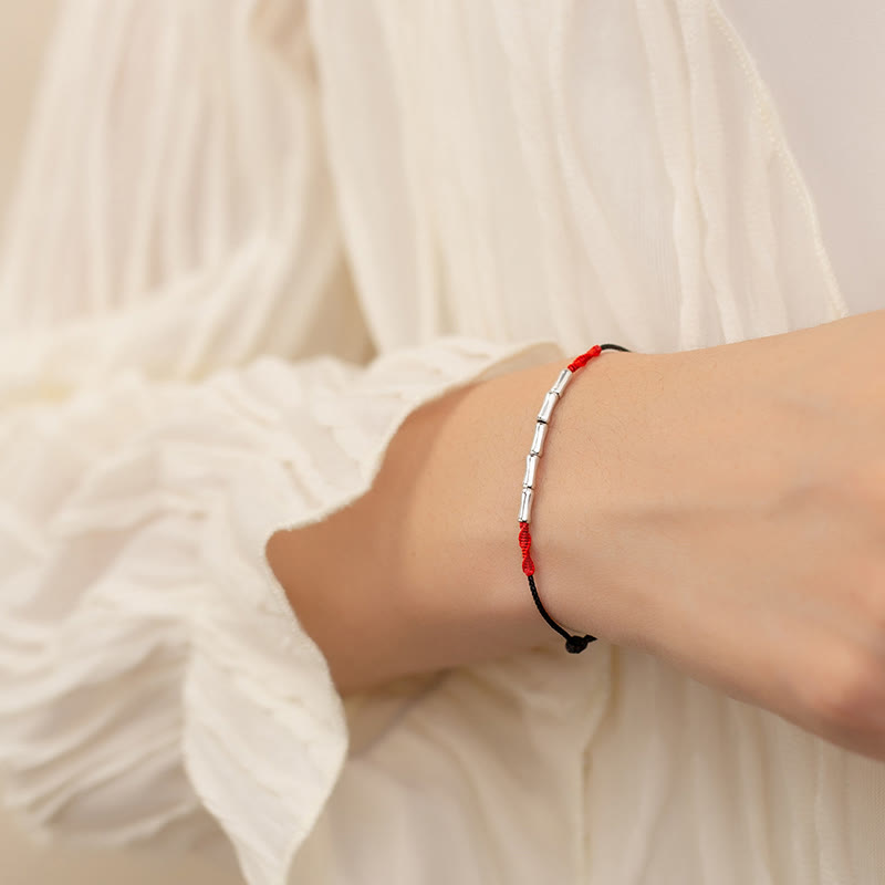 Pulsera de cuerda trenzada ultra-delgada de plata esterlina 925 con diseño de bambú de Buddha Stones