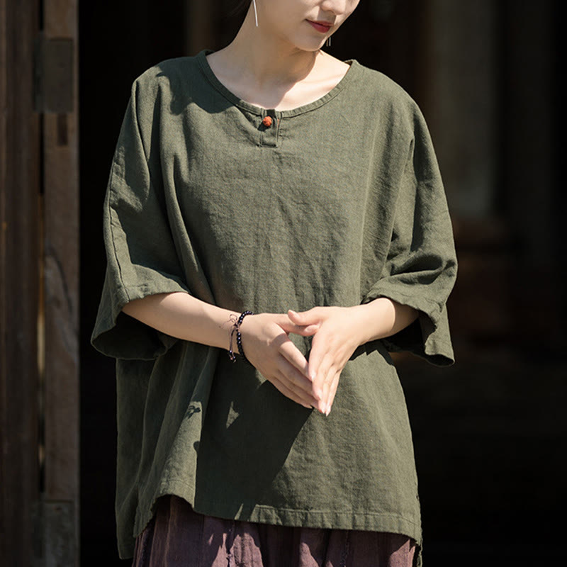 Buddha Stones Camiseta Casual de Manga Corta de Algodón y Lino de Ramio - image 17