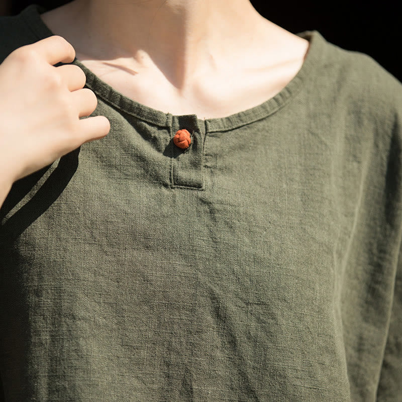 Buddha Stones Camiseta Casual de Manga Corta de Algodón y Lino de Ramio - image 15