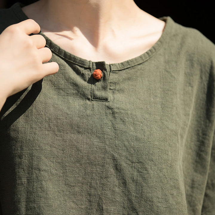 Buddha Stones Camiseta Casual de Manga Corta de Algodón y Lino de Ramio - image 15