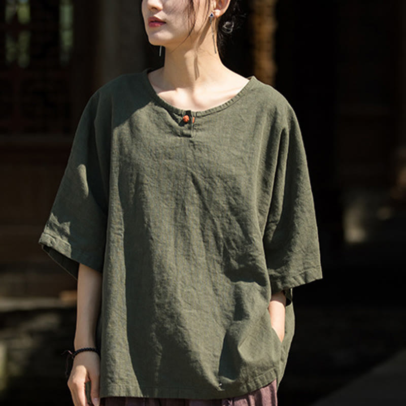 Buddha Stones Camiseta Casual de Manga Corta de Algodón y Lino de Ramio - image 20