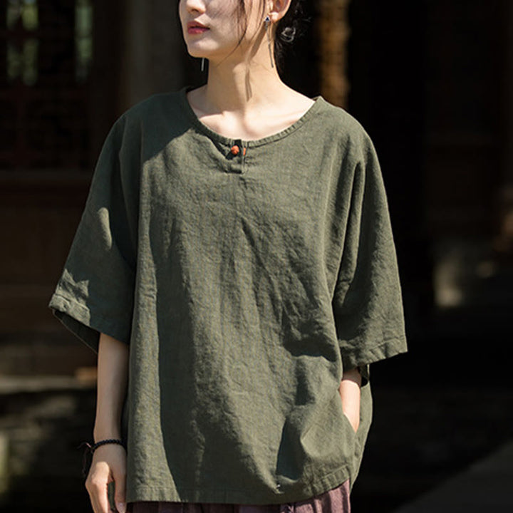 Buddha Stones Camiseta Casual de Manga Corta de Algodón y Lino de Ramio - image 20