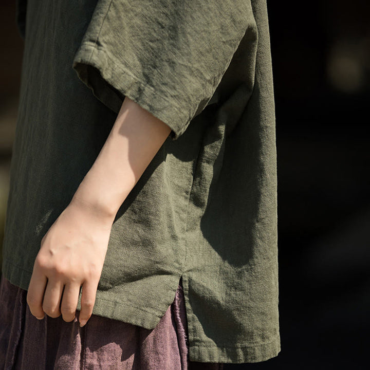 Buddha Stones Camiseta Casual de Manga Corta de Algodón y Lino de Ramio - image 16