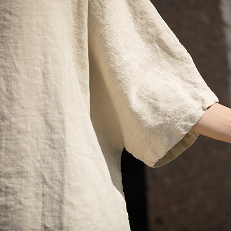 Buddha Stones Camiseta Casual de Manga Corta de Algodón y Lino de Ramio - image 27