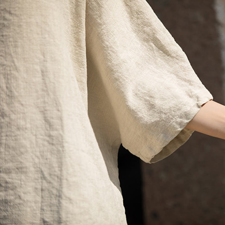 Buddha Stones Camiseta Casual de Manga Corta de Algodón y Lino de Ramio