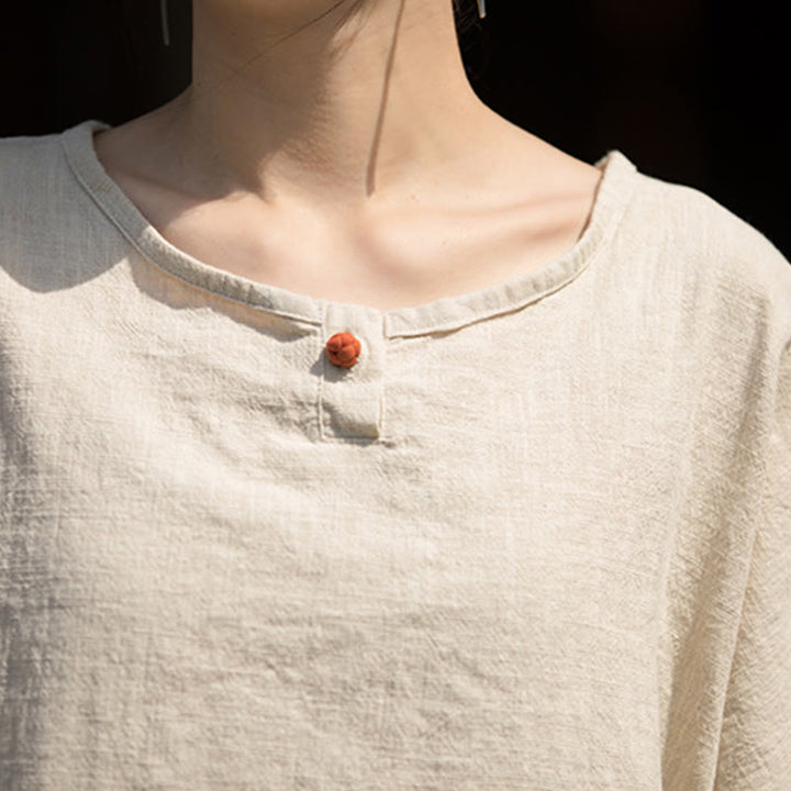 Buddha Stones Camiseta Casual de Manga Corta de Algodón y Lino de Ramio - image 26