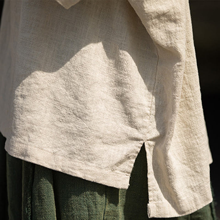 Buddha Stones Camiseta Casual de Manga Corta de Algodón y Lino de Ramio