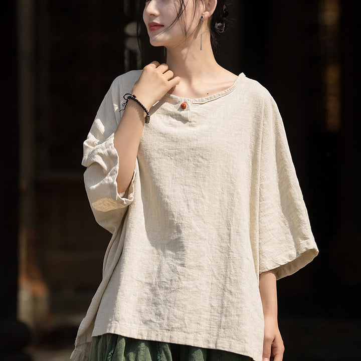 Buddha Stones Camiseta Casual de Manga Corta de Algodón y Lino de Ramio - image 23