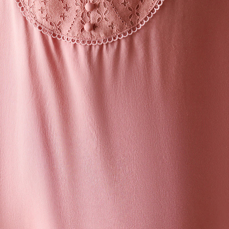 Camiseta de manga corta con diseño de botones rosas y cuello en V de Buddha Stones - image 7