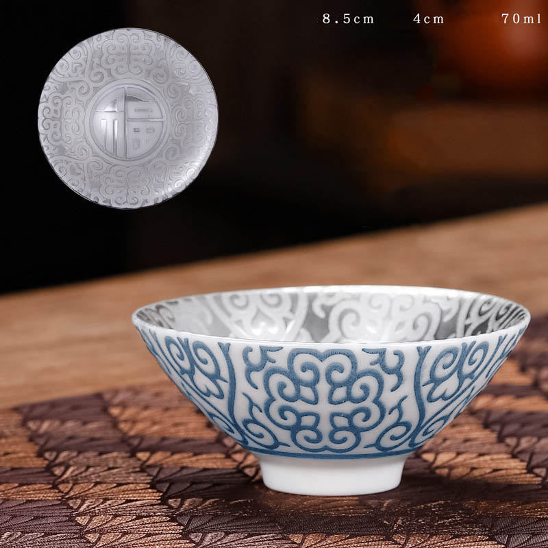 Tazas de té de cerámica de plata dorada con diseño del Tíbet y Buddha Stones , tazas de té de Kung Fu, 55ml