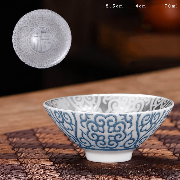 Tazas de té de cerámica de plata dorada con diseño del Tíbet y Buddha Stones , tazas de té de Kung Fu, 55ml