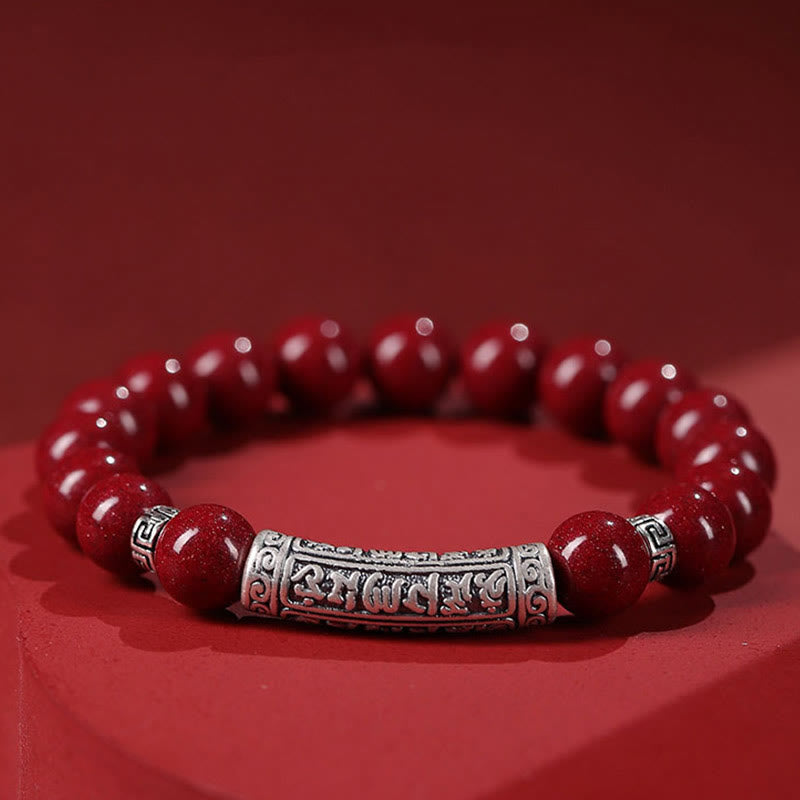 Buddha Stones Cinnabar 999 Plata Esterlina Seis Verdaderas Palabras Pulsera de Bendición