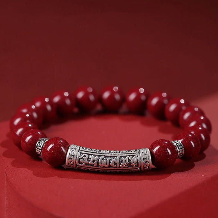 Buddha Stones Cinnabar 999 Plata Esterlina Seis Verdaderas Palabras Pulsera de Bendición