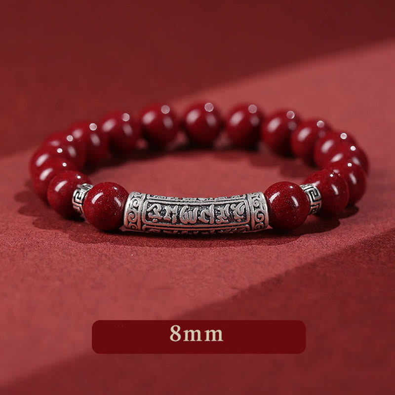 Buddha Stones Cinnabar 999 Plata Esterlina Seis Verdaderas Palabras Pulsera de Bendición